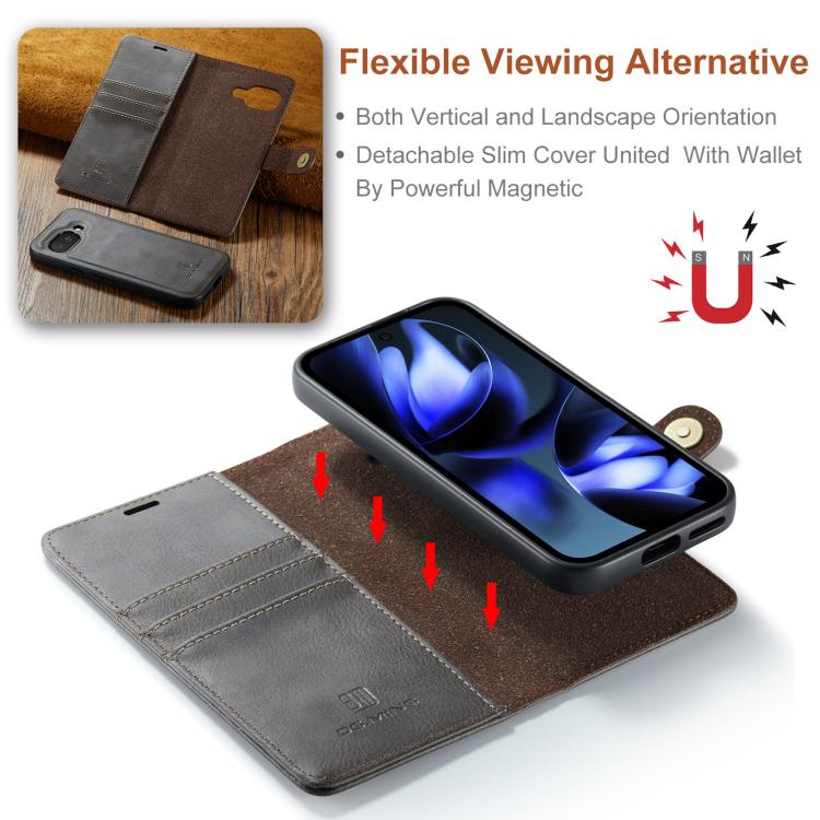 For Google Pixel 9a DG.MING Crazy Horse Texture Detachable Magnetic Leather Phone Case(Grey) by DG.MING