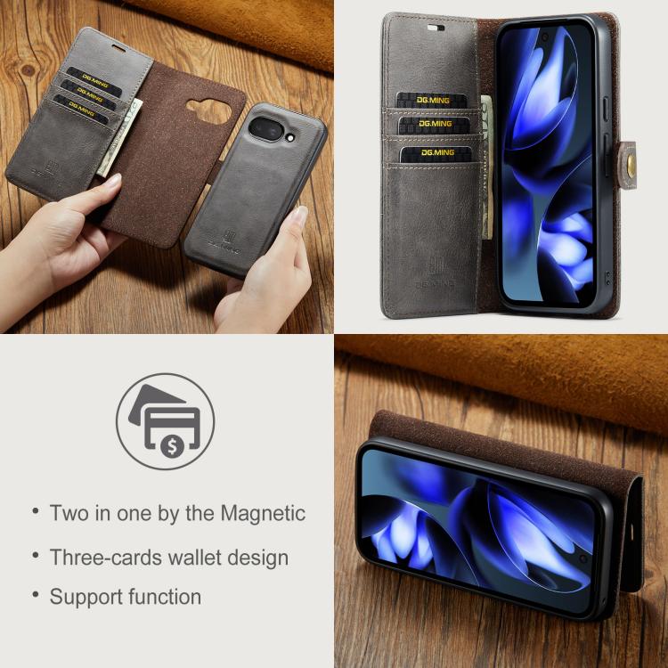 For Google Pixel 9a DG.MING Crazy Horse Texture Detachable Magnetic Leather Phone Case(Grey) by DG.MING