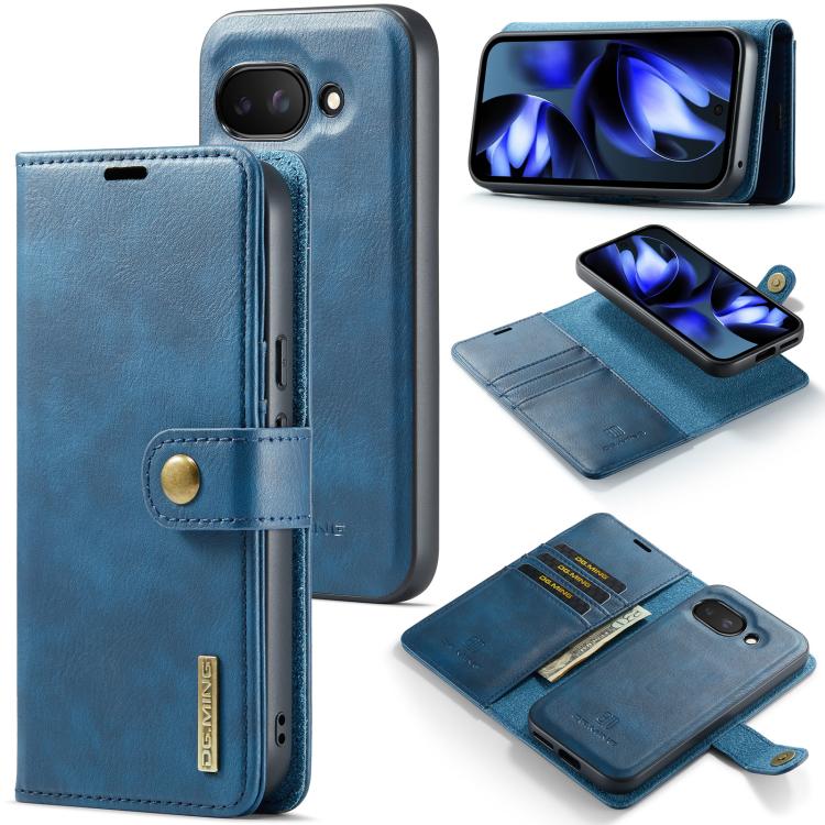 For Google Pixel 9a DG.MING Crazy Horse Texture Detachable Magnetic Leather Phone Case(Blue) by DG.MING