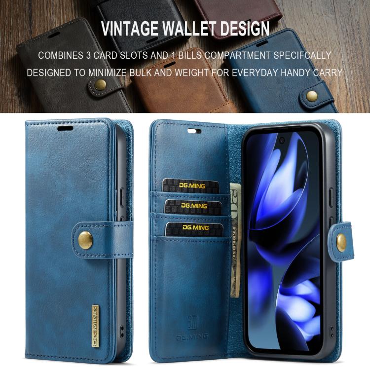 For Google Pixel 9a DG.MING Crazy Horse Texture Detachable Magnetic Leather Phone Case(Blue) by DG.MING