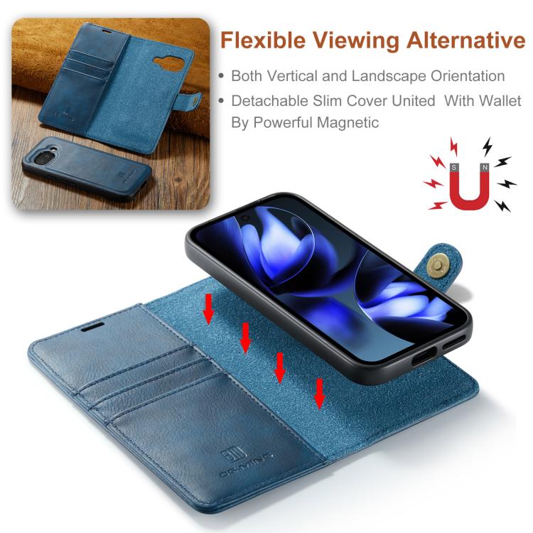 For Google Pixel 9a DG.MING Crazy Horse Texture Detachable Magnetic Leather Phone Case(Blue) by DG.MING