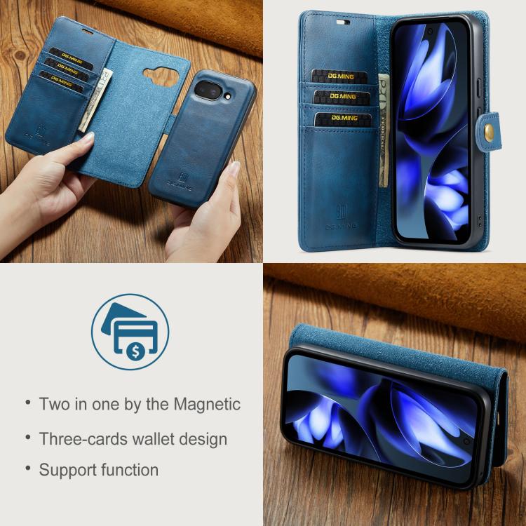 For Google Pixel 9a DG.MING Crazy Horse Texture Detachable Magnetic Leather Phone Case(Blue) by DG.MING