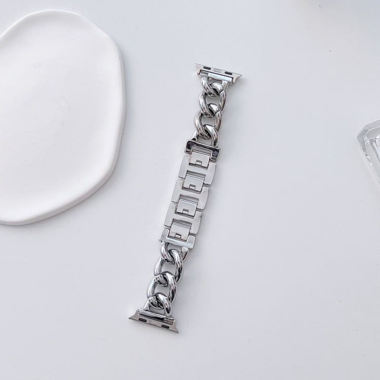 Big Denim Chain Metal Watch Band For Apple Watch SE 2023 44mm(Silver) by bashfashion