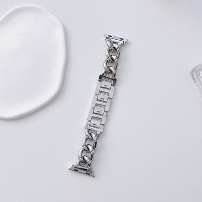 Big Denim Chain Metal Watch Band For Apple Watch SE 2023 44mm(Silver) by bashfashion