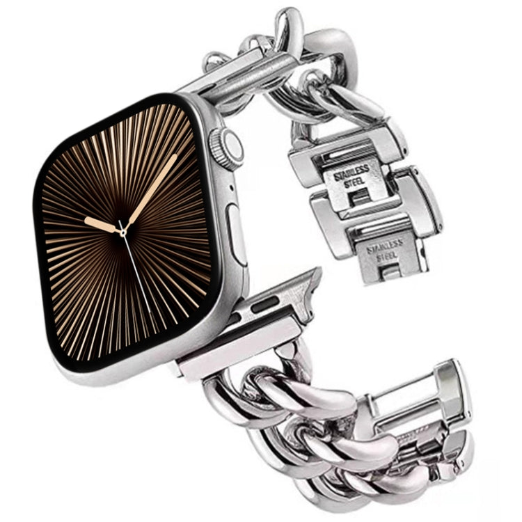 Big Denim Chain Metal Watch Band For Apple Watch Series 10 42mm(Silver) by bashfashion