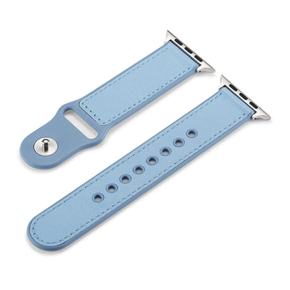 For Apple Watch Series 7 41mm / 6 & SE & 5 & 4 40mm / 3 & 2 & 1 38mm Single Buckle TPU+ Genuine Leather Watch Band(Blue) by bashfashion