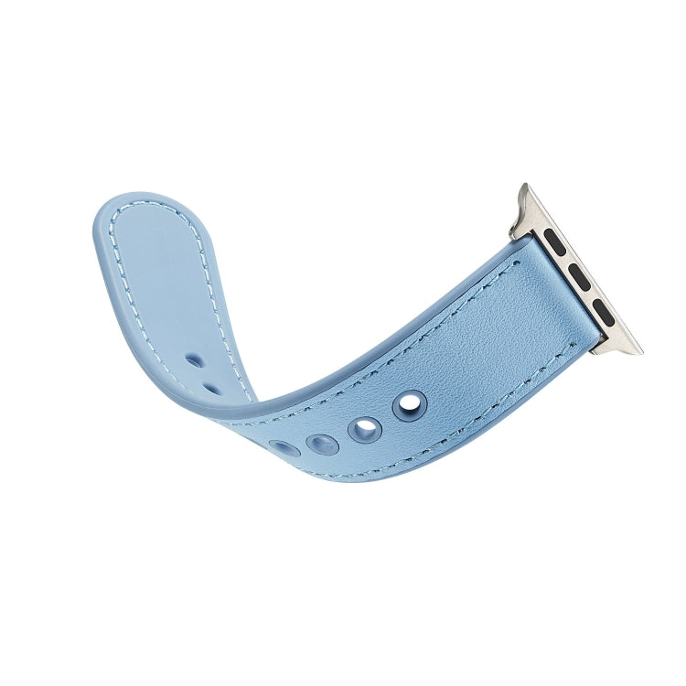 For Apple Watch Series 7 41mm / 6 & SE & 5 & 4 40mm / 3 & 2 & 1 38mm Single Buckle TPU+ Genuine Leather Watch Band(Blue) by bashfashion