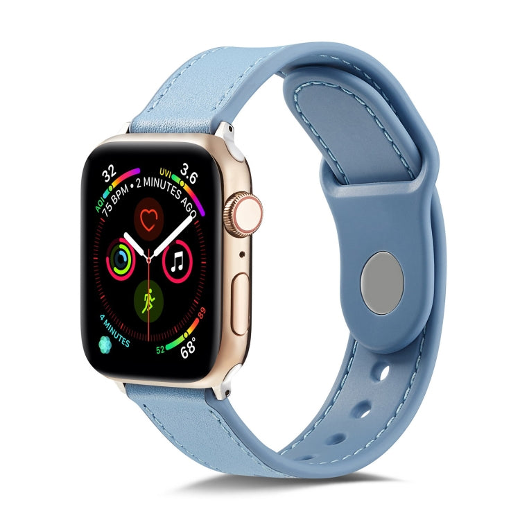 For Apple Watch Series 7 41mm / 6 & SE & 5 & 4 40mm / 3 & 2 & 1 38mm Single Buckle TPU+ Genuine Leather Watch Band(Blue) by bashfashion
