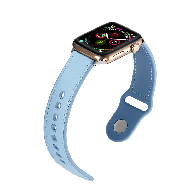 For Apple Watch Series 7 41mm / 6 & SE & 5 & 4 40mm / 3 & 2 & 1 38mm Single Buckle TPU+ Genuine Leather Watch Band(Blue) by bashfashion