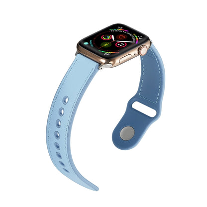 For Apple Watch Series 7 41mm / 6 & SE & 5 & 4 40mm / 3 & 2 & 1 38mm Single Buckle TPU+ Genuine Leather Watch Band(Blue) by bashfashion