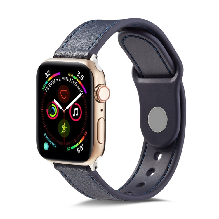 For Apple Watch Series 7 45mm / 6 & SE & 5 & 4 44mm / 3 & 2 & 1 42mm Single Buckle TPU+ Genuine Leather Watch Band(Dark Blue) by bashfashion