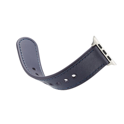 For Apple Watch Series 7 45mm / 6 & SE & 5 & 4 44mm / 3 & 2 & 1 42mm Single Buckle TPU+ Genuine Leather Watch Band(Dark Blue) by bashfashion