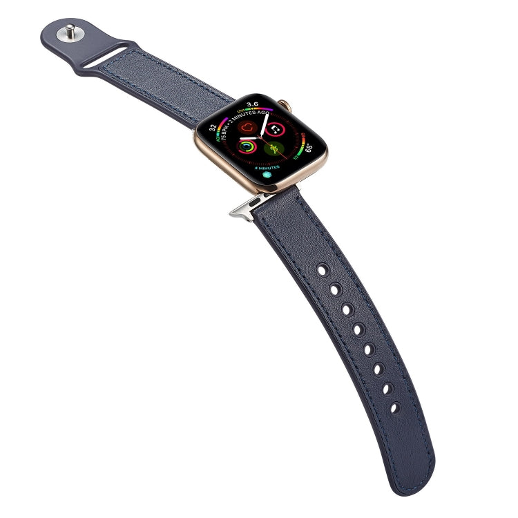 For Apple Watch Series 7 45mm / 6 & SE & 5 & 4 44mm / 3 & 2 & 1 42mm Single Buckle TPU+ Genuine Leather Watch Band(Dark Blue) by bashfashion