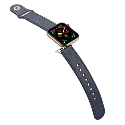 For Apple Watch Series 7 45mm / 6 & SE & 5 & 4 44mm / 3 & 2 & 1 42mm Single Buckle TPU+ Genuine Leather Watch Band(Dark Blue) by bashfashion
