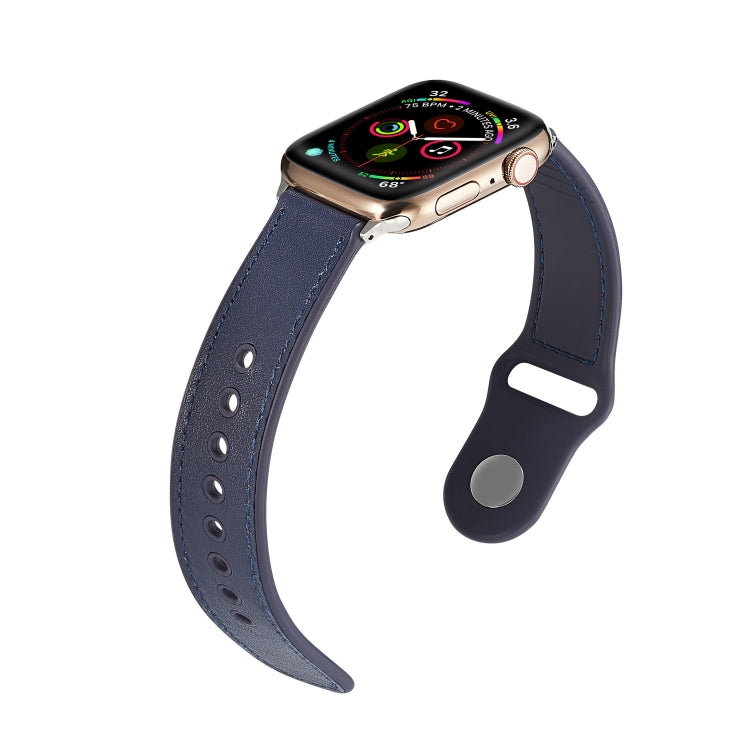 For Apple Watch Series 7 45mm / 6 & SE & 5 & 4 44mm / 3 & 2 & 1 42mm Single Buckle TPU+ Genuine Leather Watch Band(Dark Blue) by bashfashion