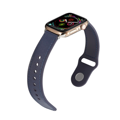 For Apple Watch Series 7 45mm / 6 & SE & 5 & 4 44mm / 3 & 2 & 1 42mm Single Buckle TPU+ Genuine Leather Watch Band(Dark Blue) by bashfashion