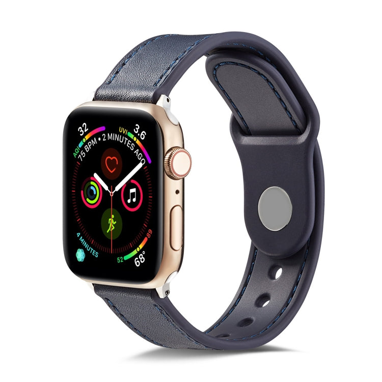 For Apple Watch Series 7 45mm / 6 & SE & 5 & 4 44mm / 3 & 2 & 1 42mm Single Buckle TPU+ Genuine Leather Watch Band(Dark Blue) by bashfashion