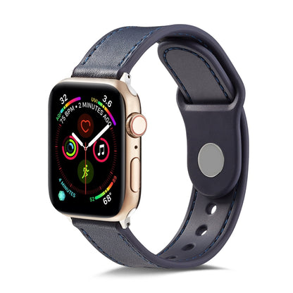 For Apple Watch Series 7 45mm / 6 & SE & 5 & 4 44mm / 3 & 2 & 1 42mm Single Buckle TPU+ Genuine Leather Watch Band(Dark Blue) by bashfashion