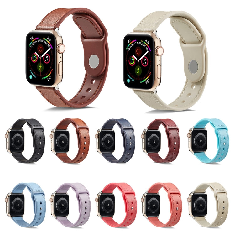 For Apple Watch Series 7 45mm / 6 & SE & 5 & 4 44mm / 3 & 2 & 1 42mm Single Buckle TPU+ Genuine Leather Watch Band(Dark Blue) by bashfashion