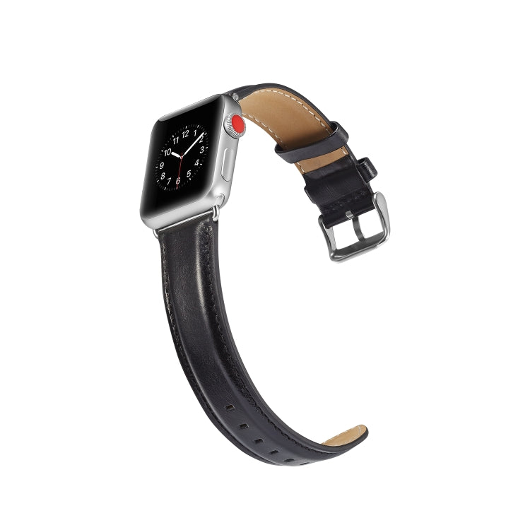 For Apple Watch Series 7 41mm / 6 & SE & 5 & 4 40mm / 3 & 2 & 1 38mm Crazy Horse Texture Top-grain Leather Watch Band(Black) by bashfashion