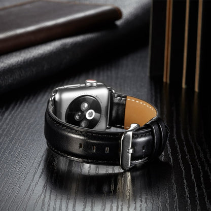 For Apple Watch Series 7 41mm / 6 & SE & 5 & 4 40mm / 3 & 2 & 1 38mm Crazy Horse Texture Top-grain Leather Watch Band(Black) by bashfashion