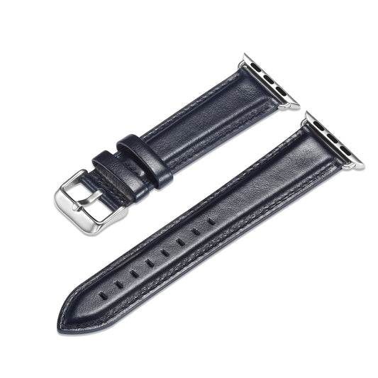 For Apple Watch Series 7 41mm / 6 & SE & 5 & 4 40mm / 3 & 2 & 1 38mm Crazy Horse Texture Top-grain Leather Watch Band(Dark Blue) by bashfashion