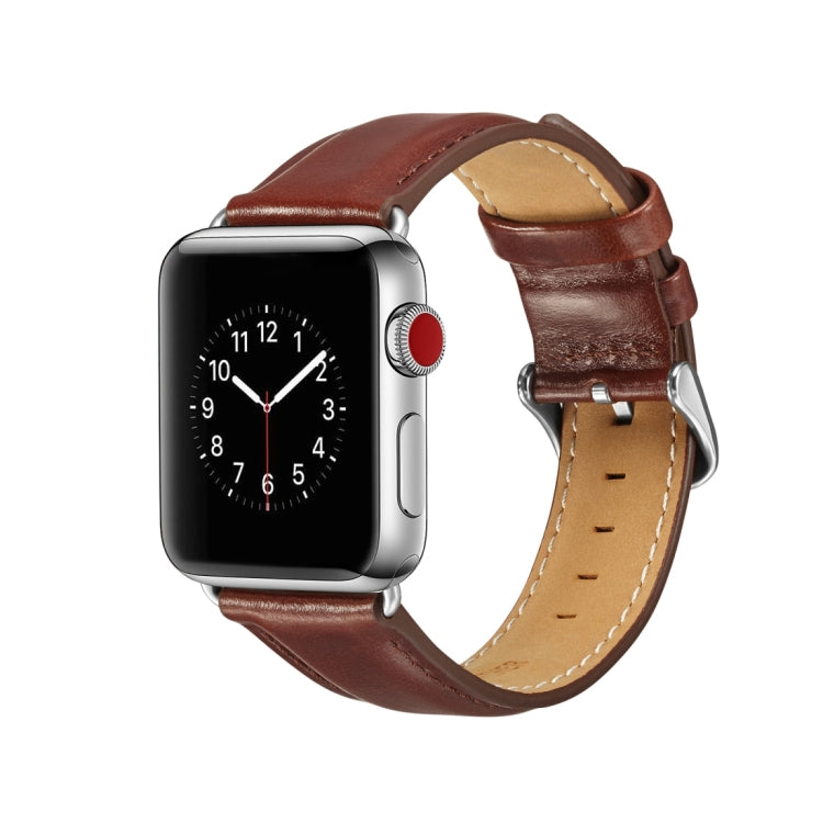 For Apple Watch Series 7 41mm / 6 & SE & 5 & 4 40mm / 3 & 2 & 1 38mm Crazy Horse Texture Top-grain Leather Watch Band(Dark Brown) by bashfashion
