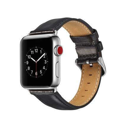 For Apple Watch Series 7 45mm / 6 & SE & 5 & 4 44mm / 3 & 2 & 1 42mm Crazy Horse Texture Top-grain Leather Watch Band(Black) by bashfashion