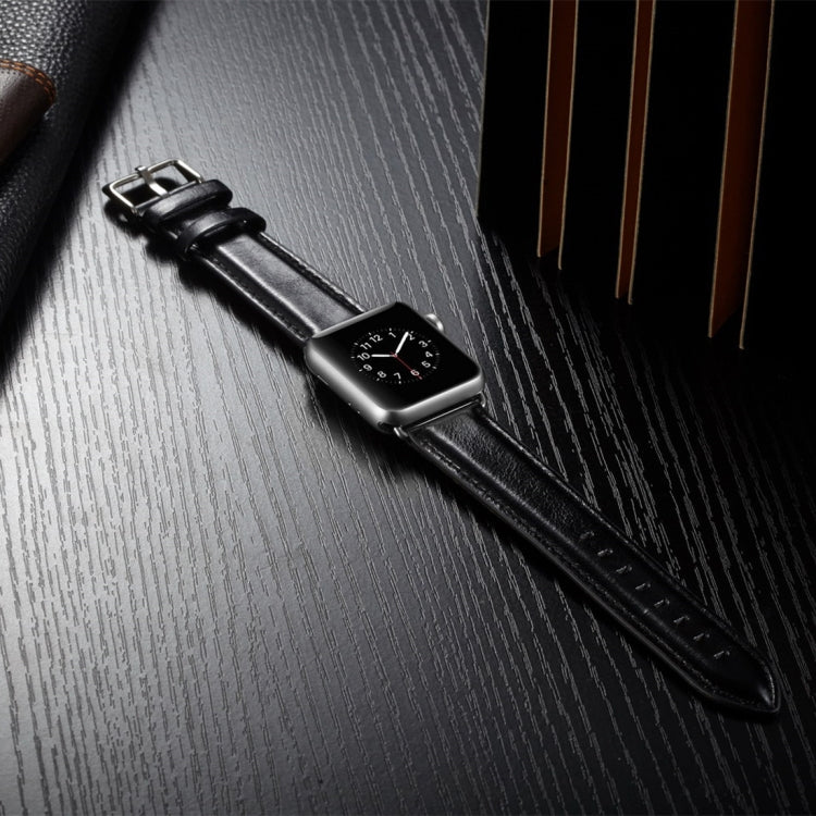 For Apple Watch Series 7 45mm / 6 & SE & 5 & 4 44mm / 3 & 2 & 1 42mm Crazy Horse Texture Top-grain Leather Watch Band(Black) by bashfashion