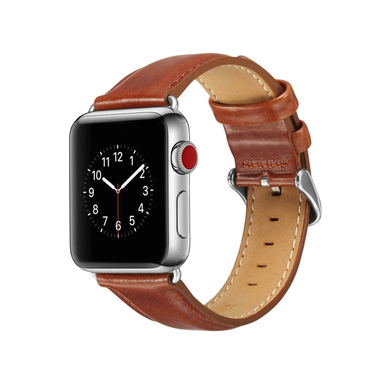 For Apple Watch Series 7 45mm / 6 & SE & 5 & 4 44mm / 3 & 2 & 1 42mm Crazy Horse Texture Top-grain Leather Watch Band(Light Brown) by bashfashion