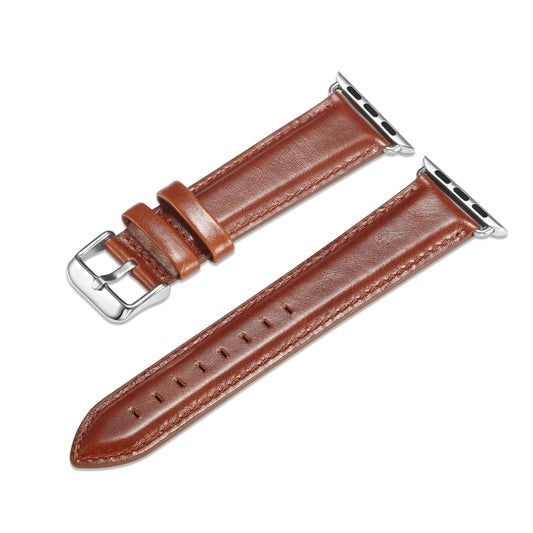 For Apple Watch Series 7 45mm / 6 & SE & 5 & 4 44mm / 3 & 2 & 1 42mm Crazy Horse Texture Top-grain Leather Watch Band(Light Brown) by bashfashion