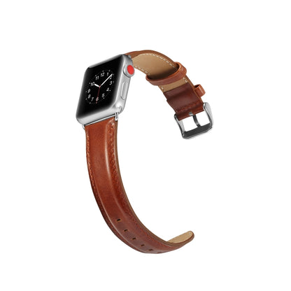 For Apple Watch Series 7 45mm / 6 & SE & 5 & 4 44mm / 3 & 2 & 1 42mm Crazy Horse Texture Top-grain Leather Watch Band(Light Brown) by bashfashion