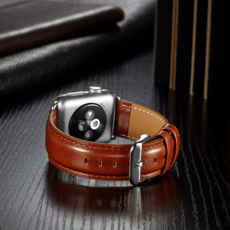 For Apple Watch Series 7 45mm / 6 & SE & 5 & 4 44mm / 3 & 2 & 1 42mm Crazy Horse Texture Top-grain Leather Watch Band(Light Brown) by bashfashion