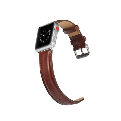 For Apple Watch Series 7 45mm / 6 & SE & 5 & 4 44mm / 3 & 2 & 1 42mm Crazy Horse Texture Top-grain Leather Watch Band(Dark Brown) by bashfashion