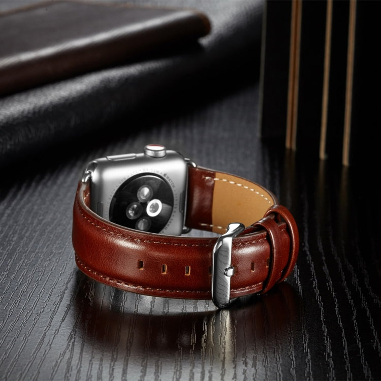 For Apple Watch Series 7 45mm / 6 & SE & 5 & 4 44mm / 3 & 2 & 1 42mm Crazy Horse Texture Top-grain Leather Watch Band(Dark Brown) by bashfashion