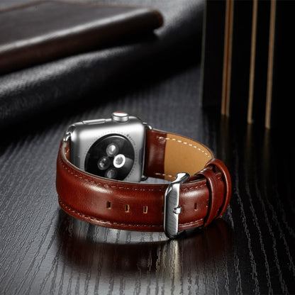 For Apple Watch Series 7 45mm / 6 & SE & 5 & 4 44mm / 3 & 2 & 1 42mm Crazy Horse Texture Top-grain Leather Watch Band(Dark Brown) by bashfashion