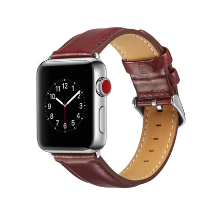 For Apple Watch Series 7 45mm / 6 & SE & 5 & 4 44mm / 3 & 2 & 1 42mm Crazy Horse Texture Top-grain Leather Watch Band(Wine Red) by bashfashion