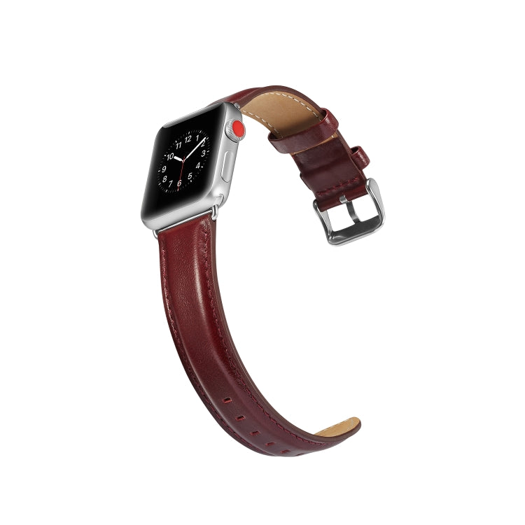 For Apple Watch Series 7 45mm / 6 & SE & 5 & 4 44mm / 3 & 2 & 1 42mm Crazy Horse Texture Top-grain Leather Watch Band(Wine Red) by bashfashion