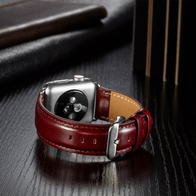 For Apple Watch Series 7 45mm / 6 & SE & 5 & 4 44mm / 3 & 2 & 1 42mm Crazy Horse Texture Top-grain Leather Watch Band(Wine Red) by bashfashion