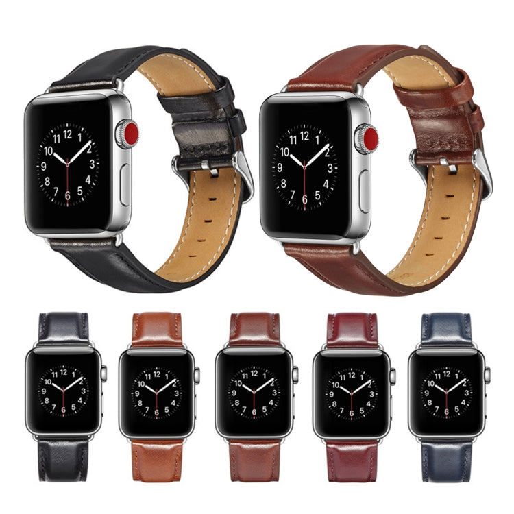 For Apple Watch Series 7 45mm / 6 & SE & 5 & 4 44mm / 3 & 2 & 1 42mm Crazy Horse Texture Top-grain Leather Watch Band(Black) by bashfashion