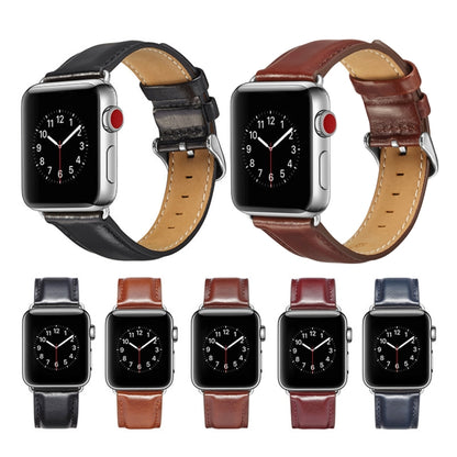 For Apple Watch Series 7 45mm / 6 & SE & 5 & 4 44mm / 3 & 2 & 1 42mm Crazy Horse Texture Top-grain Leather Watch Band(Black) by bashfashion