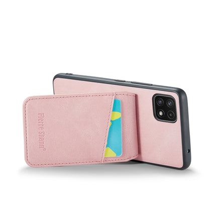 For Samsung Galaxy A22 5G Fierre Shann Crazy Horse Card Holder Back Cover PU Phone Case(Pink) by FIERRE SHANN