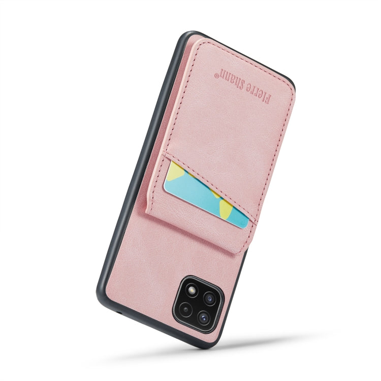 For Samsung Galaxy A22 5G Fierre Shann Crazy Horse Card Holder Back Cover PU Phone Case(Pink) by FIERRE SHANN