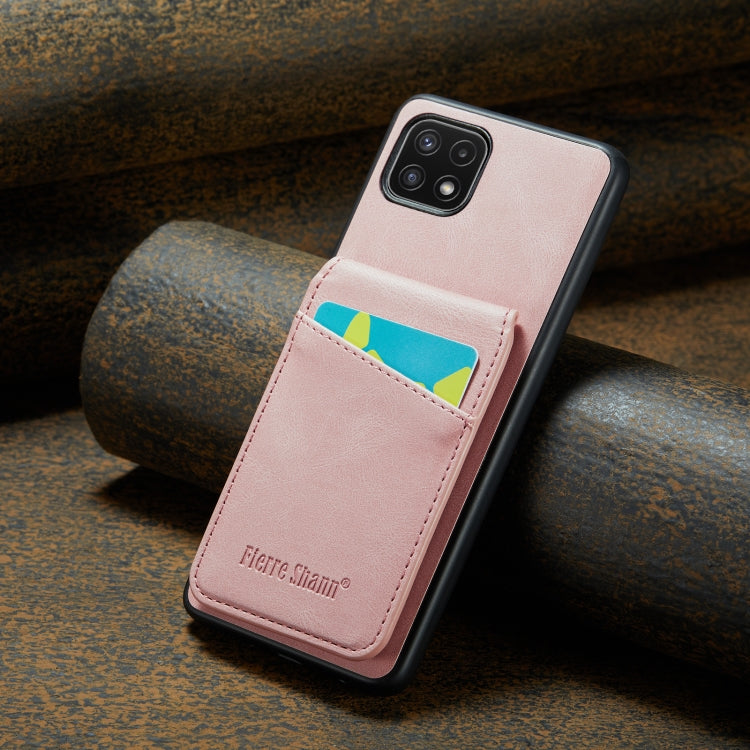 For Samsung Galaxy A22 5G Fierre Shann Crazy Horse Card Holder Back Cover PU Phone Case(Pink) by FIERRE SHANN