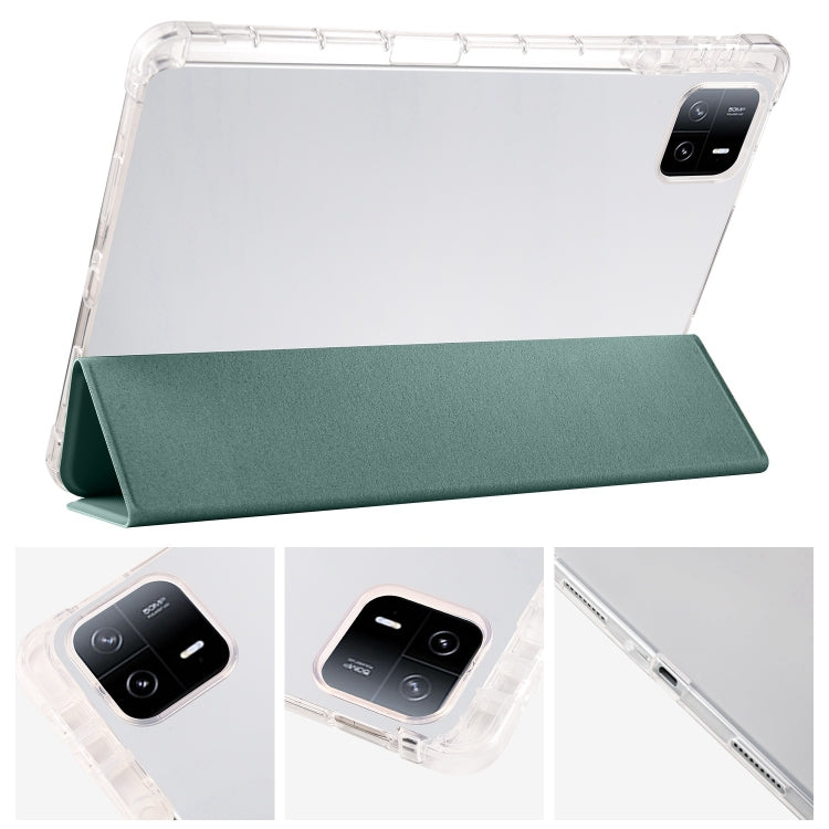For Xiaomi Pad 7 / 7 Pro 3-fold Clear TPU Smart Leather Tablet Case with Pen Slot(Dark Green) by bashfashion