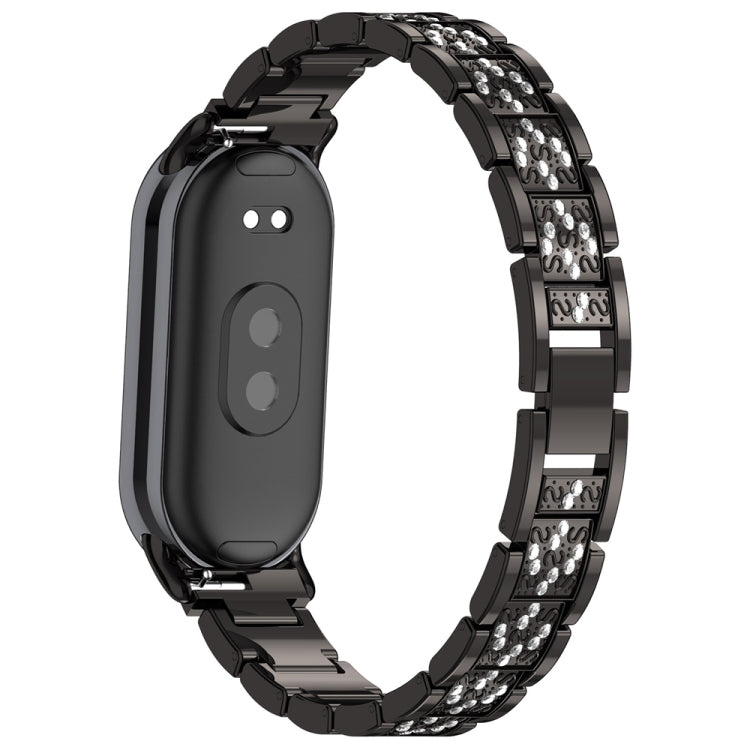 For Xiaomi Mi Band 8 Three-beads Full Diamond Metal Watch Band(Black) by bashfashion
