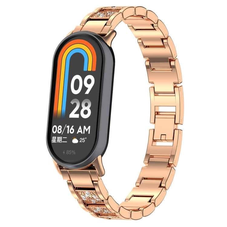 For Xiaomi Mi Band 8 Three-beads Full Diamond Metal Watch Band(Rose Gold) by bashfashion