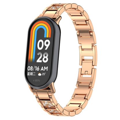 For Xiaomi Mi Band 8 Three-beads Full Diamond Metal Watch Band(Rose Gold) by bashfashion