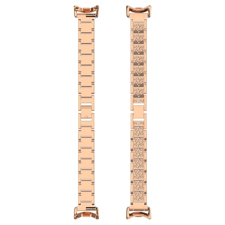 For Xiaomi Mi Band 8 Three-beads Full Diamond Metal Watch Band(Rose Gold) by bashfashion