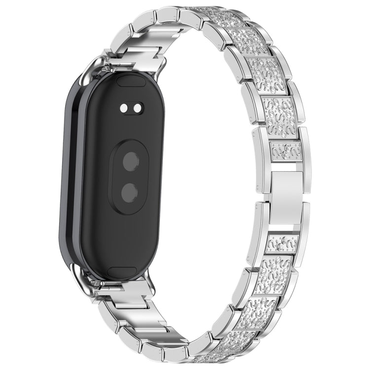 For Xiaomi Mi Band 8 Three-beads Full Diamond Metal Watch Band(Silver) by bashfashion